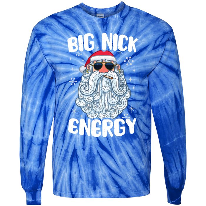 Big Nick Energy Retro Funny Santa Face Christmas Cool Gift Tie-Dye Long Sleeve Shirt