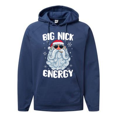 Big Nick Energy Retro Funny Santa Face Christmas Cool Gift Performance Fleece Hoodie