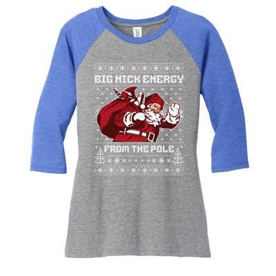 Big Nick Energy Funny Father Christmas Women's Tri-Blend 3/4-Sleeve Raglan Shirt