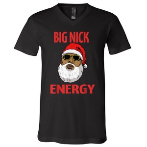 Big Nick Energy Shirt Black African Santa Funny Christmas V-Neck T-Shirt