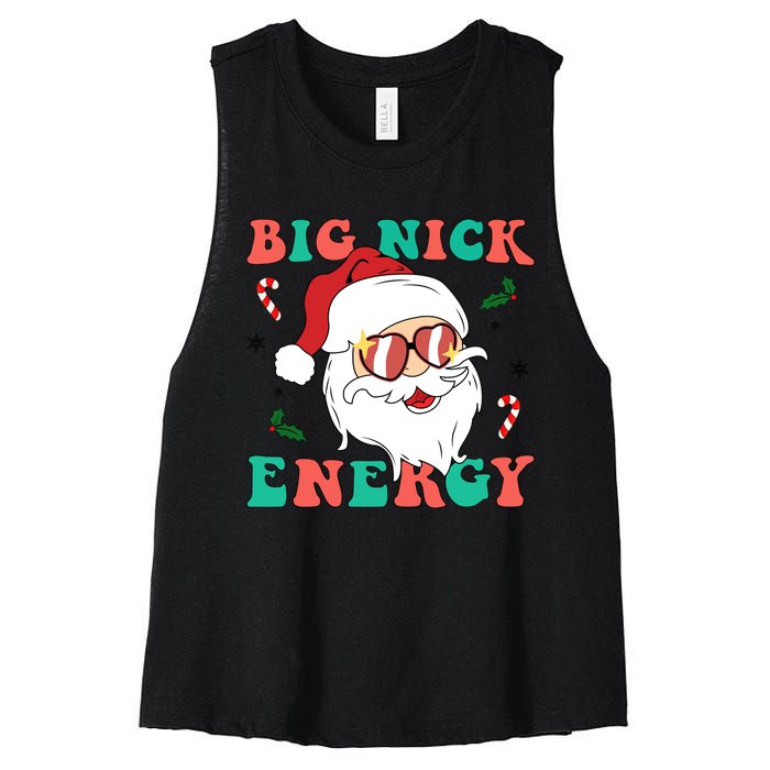 Big Nick Energy Santa Claus Funny Christmas Women's Racerback Cropped Tank