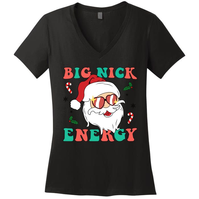 Big Nick Energy Santa Claus Funny Christmas Women's V-Neck T-Shirt