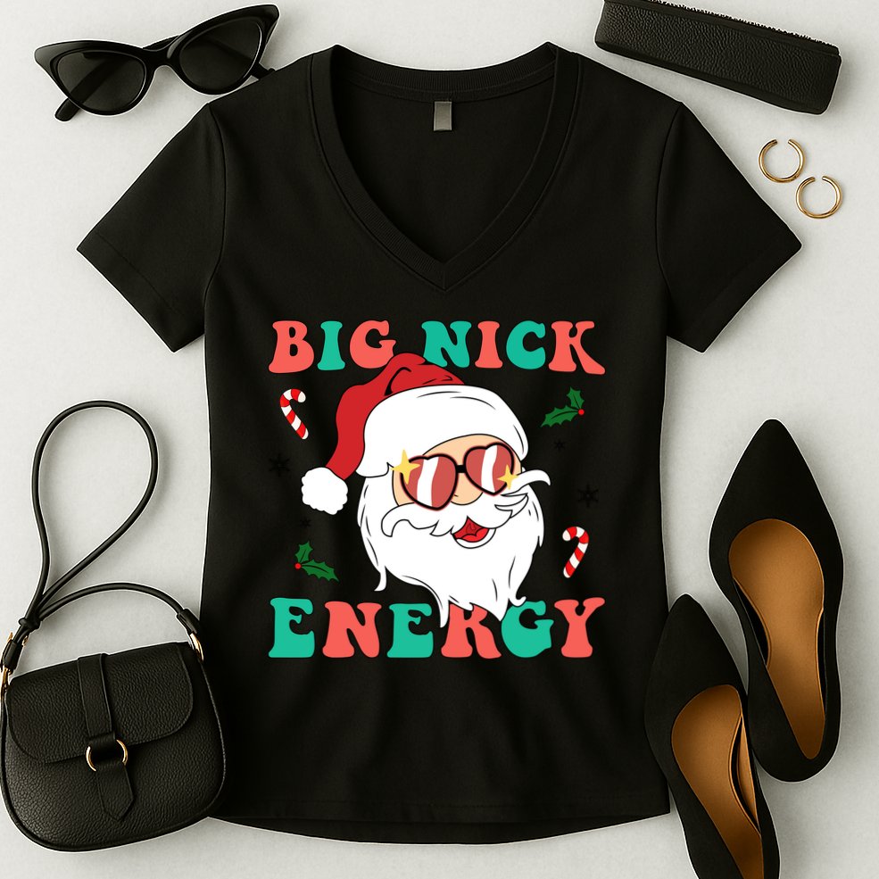 Big Nick Energy Santa Claus Funny Christmas Women's V-Neck T-Shirt