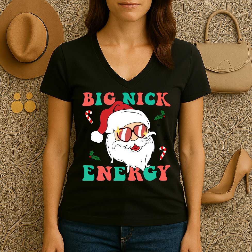 Big Nick Energy Santa Claus Funny Christmas Women's V-Neck T-Shirt