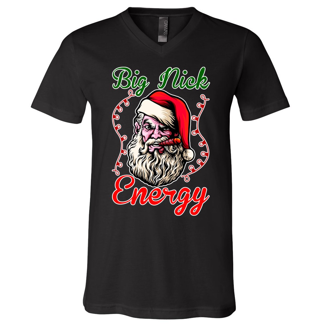 Big Nick Energy Santa Claus Smokin St. Nick Christmas V-Neck T-Shirt