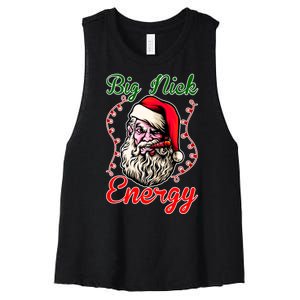 Big Nick Energy Santa Claus Smokin St. Nick Christmas Women's Racerback Cropped Tank