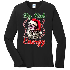 Big Nick Energy Santa Claus Smokin St. Nick Christmas Ladies Long Sleeve Shirt