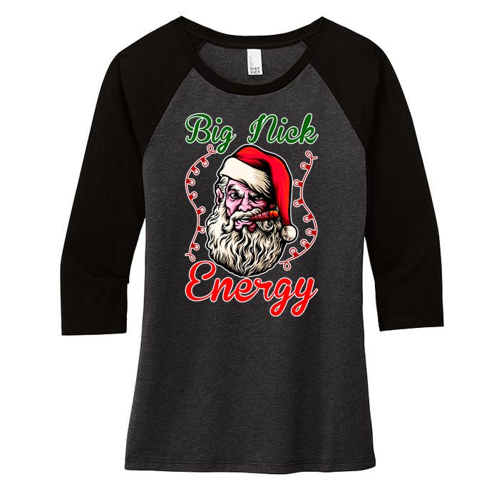 Big Nick Energy Santa Claus Smokin St. Nick Christmas Women's Tri-Blend 3/4-Sleeve Raglan Shirt