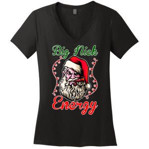 Big Nick Energy Santa Claus Smokin St. Nick Christmas Women's V-Neck T-Shirt