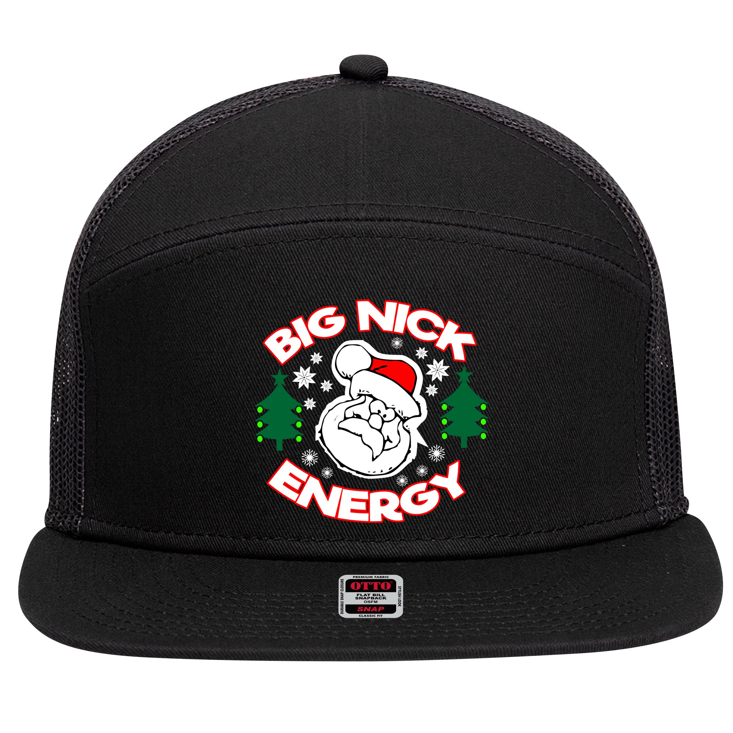 Big Nick Energy Santa Claus Snowflake Christmas 7 Panel Mesh Trucker Snapback Hat