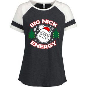 Big Nick Energy Santa Claus Snowflake Christmas Enza Ladies Jersey Colorblock Tee