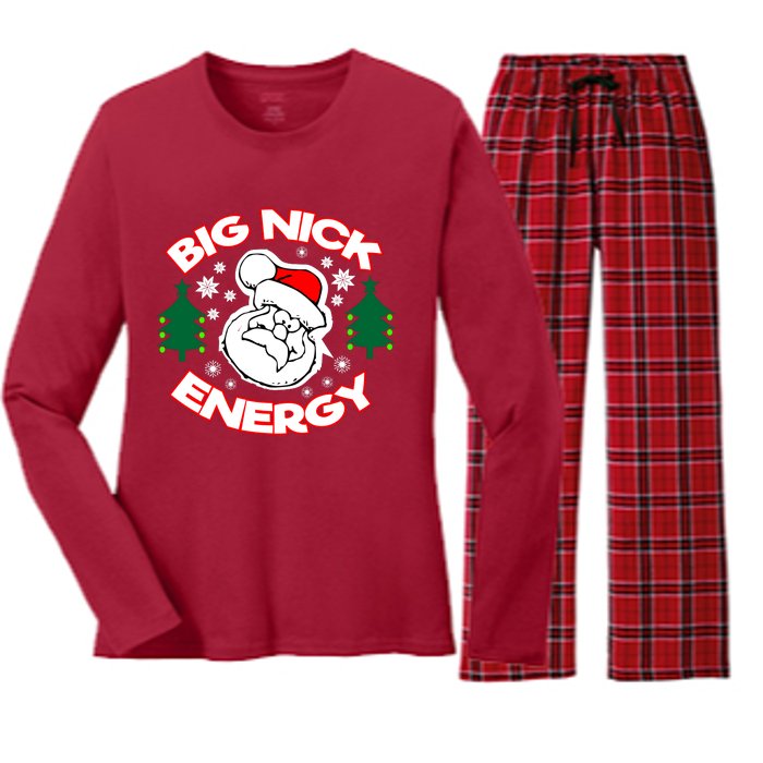 Big Nick Energy Santa Claus Snowflake Christmas Women's Long Sleeve Flannel Pajama Set 