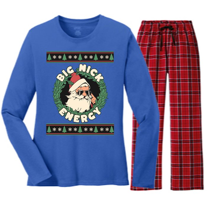 Big Nick Energy Christmas Santa Inappropriate Christmas Gift Women's Long Sleeve Flannel Pajama Set 