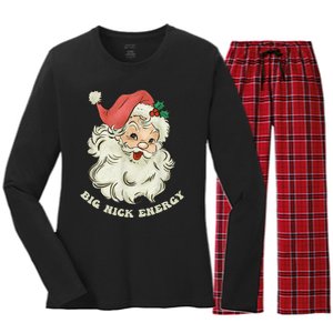 Big Nick Energy Santa Groovy Retro Women's Long Sleeve Flannel Pajama Set 