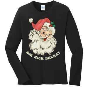 Big Nick Energy Santa Groovy Retro Ladies Long Sleeve Shirt