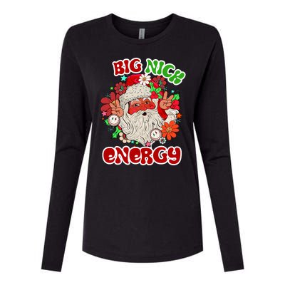 Big Nick Energy Hippie Santa Claus Christmas Peace Womens Cotton Relaxed Long Sleeve T-Shirt