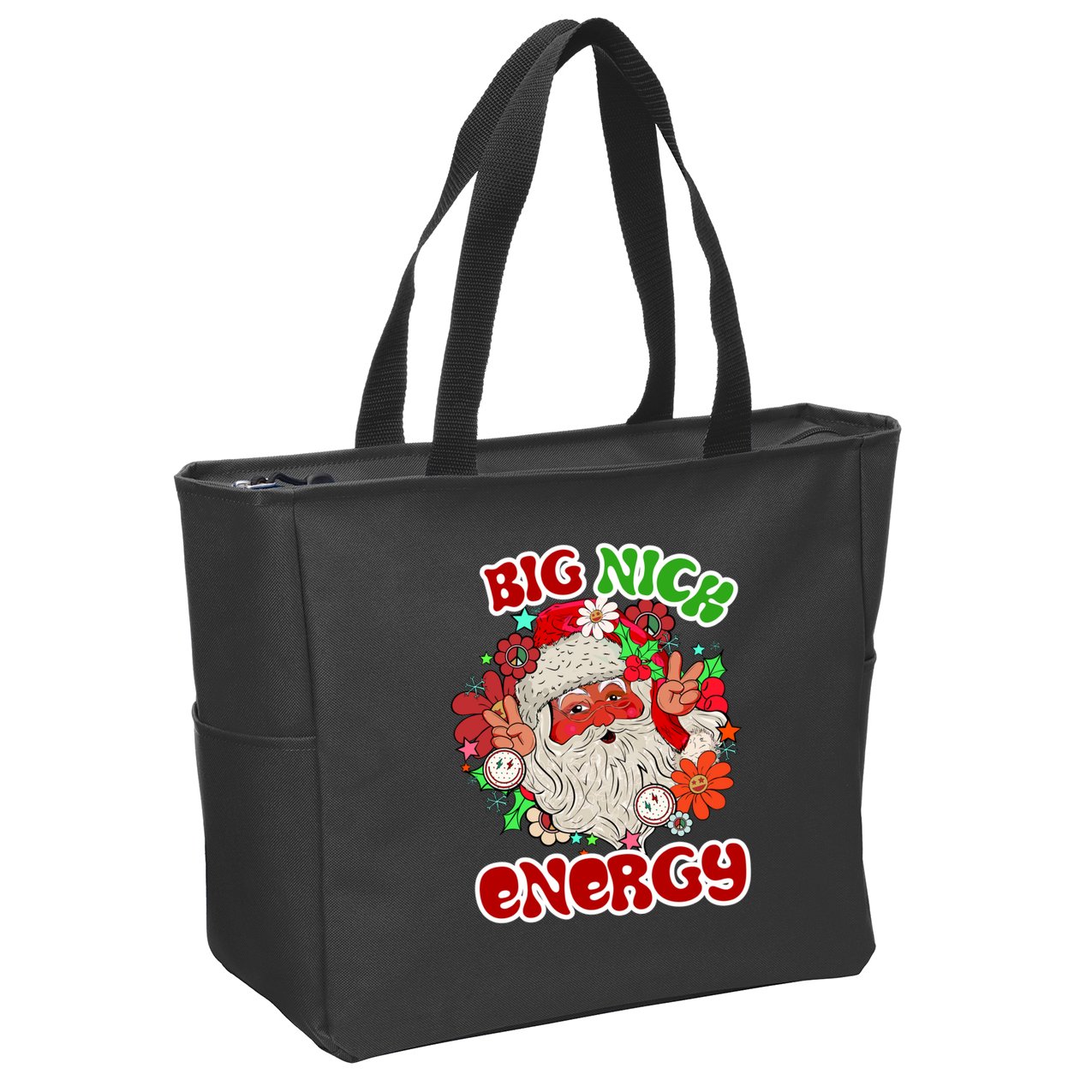 Big Nick Energy Hippie Santa Claus Christmas Peace Zip Tote Bag