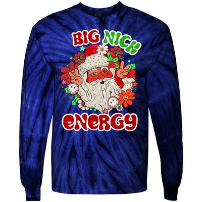 Big Nick Energy Hippie Santa Claus Christmas Peace Tie-Dye Long Sleeve Shirt