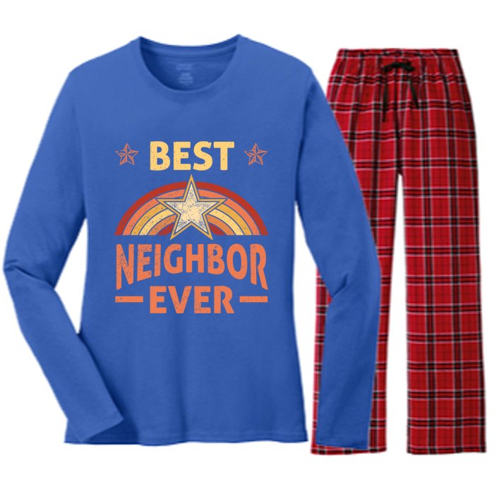 Best Neighbor Ever Retro Neighborhood Next Door Neighbors Gift Women's Long Sleeve Flannel Pajama Set 