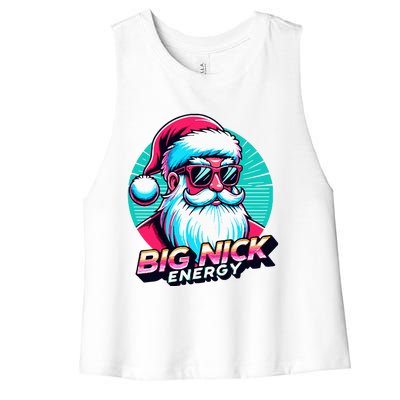 Big Nick Energy Christmas Ugly Xmas Sweater Vintage Santa  Women's Racerback Cropped Tank