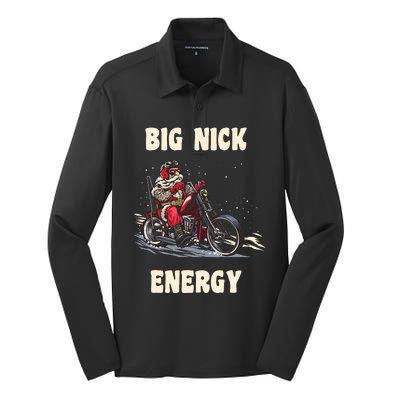 Big Nick Energy Funny Christmas Santa Riding A Motorcycle  Silk Touch Performance Long Sleeve Polo