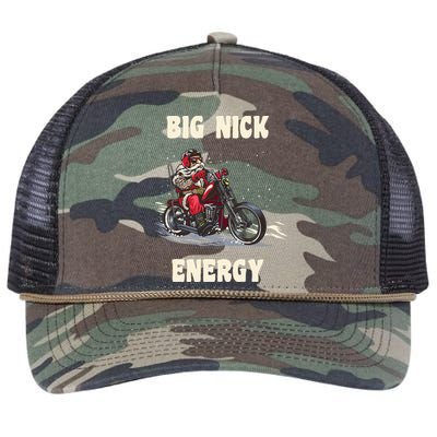 Big Nick Energy Funny Christmas Santa Riding A Motorcycle  Retro Rope Trucker Hat Cap