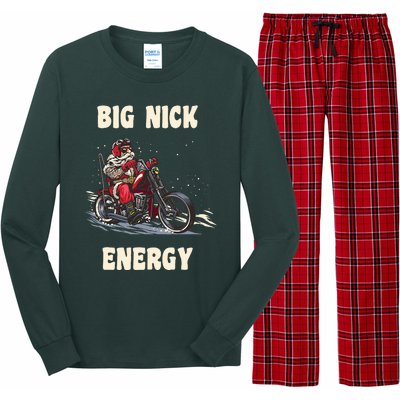 Big Nick Energy Funny Christmas Santa Riding A Motorcycle  Long Sleeve Pajama Set