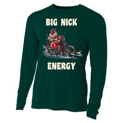 Big Nick Energy Funny Christmas Santa Riding A Motorcycle  Cooling Performance Long Sleeve Crew