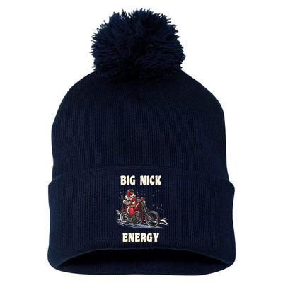 Big Nick Energy Funny Christmas Santa Riding A Motorcycle  Pom Pom 12in Knit Beanie