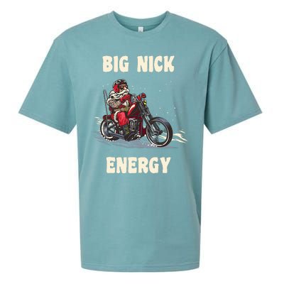 Big Nick Energy Funny Christmas Santa Riding A Motorcycle  Sueded Cloud Jersey T-Shirt