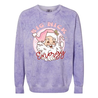 Big Nick Energy Pink Santa Claus Vintage Chirstmas Colorblast Crewneck Sweatshirt