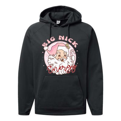 Big Nick Energy Pink Santa Claus Vintage Chirstmas Performance Fleece Hoodie