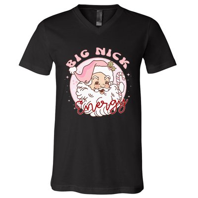 Big Nick Energy Pink Santa Claus Vintage Chirstmas V-Neck T-Shirt