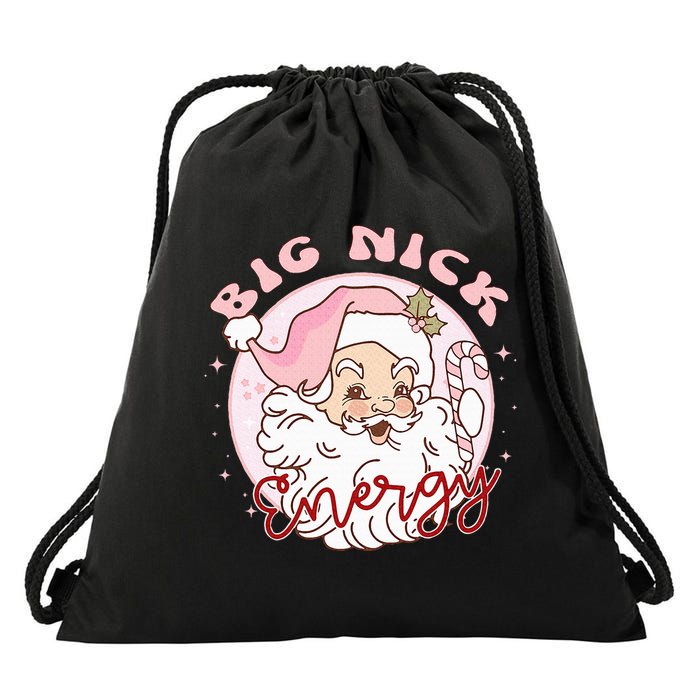 Big Nick Energy Pink Santa Claus Vintage Chirstmas Drawstring Bag