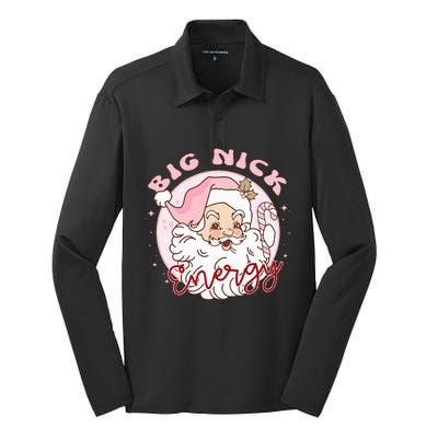 Big Nick Energy Pink Santa Claus Vintage Chirstmas Silk Touch Performance Long Sleeve Polo