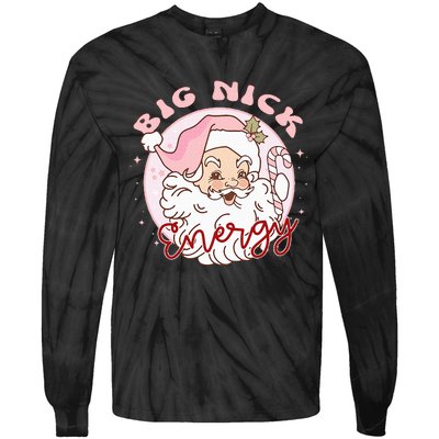 Big Nick Energy Pink Santa Claus Vintage Chirstmas Tie-Dye Long Sleeve Shirt