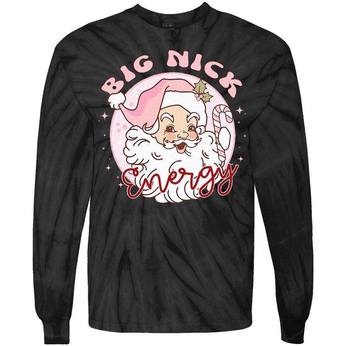 Big Nick Energy Pink Santa Claus Vintage Chirstmas Tie-Dye Long Sleeve Shirt