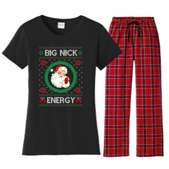 Big Nick Energy Funny Santa Claus Pink Ugly Christmas Sweater Women's Flannel Pajama Set