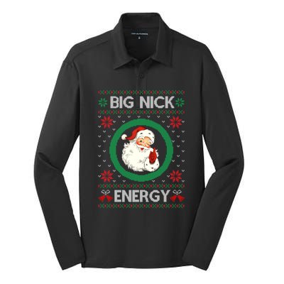 Big Nick Energy Funny Santa Claus Pink Ugly Christmas Sweater Silk Touch Performance Long Sleeve Polo