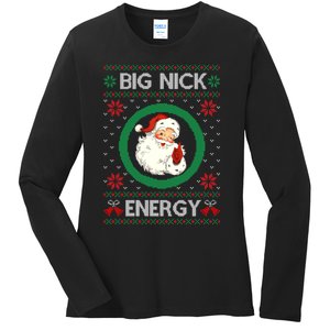 Big Nick Energy Funny Santa Claus Pink Ugly Christmas Sweater Ladies Long Sleeve Shirt