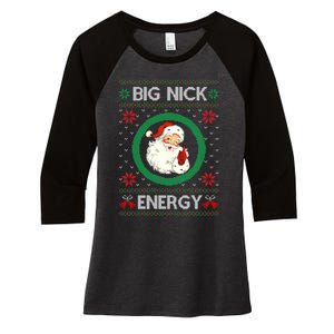 Big Nick Energy Funny Santa Claus Pink Ugly Christmas Sweater Women's Tri-Blend 3/4-Sleeve Raglan Shirt