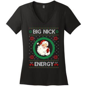 Big Nick Energy Funny Santa Claus Pink Ugly Christmas Sweater Women's V-Neck T-Shirt