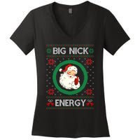 Big Nick Energy Funny Santa Claus Pink Ugly Christmas Sweater Women's V-Neck T-Shirt