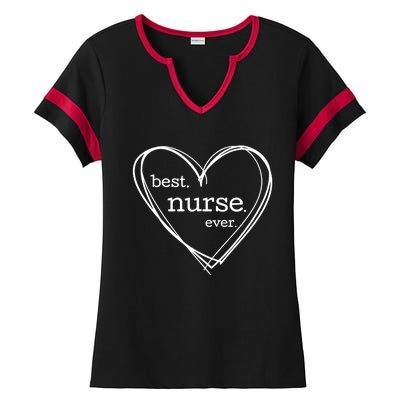 Best Nurse Ever (National Nurses Day White Hearts) Meaningful Gift Ladies Halftime Notch Neck Tee