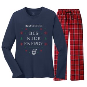 Big Nick Energy Funny Xmas Christmas Holiday Women's Long Sleeve Flannel Pajama Set 