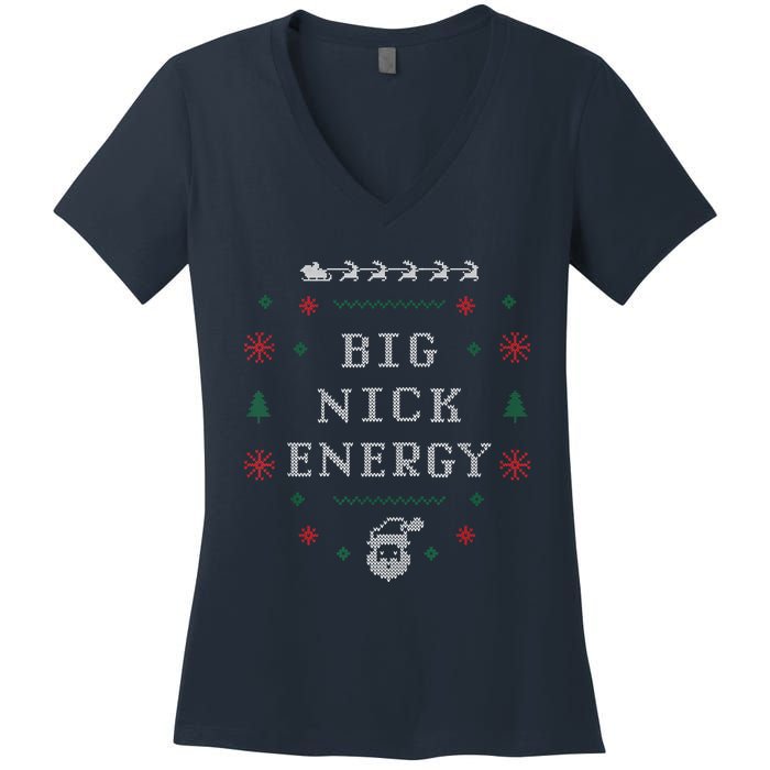 Big Nick Energy Funny Xmas Christmas Holiday Women's V-Neck T-Shirt