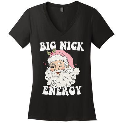 Big Nick Energy Santa Funny Xmas Retro Christmas Women's V-Neck T-Shirt