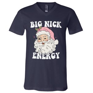 Big Nick Energy Santa Funny Xmas Retro Christmas V-Neck T-Shirt