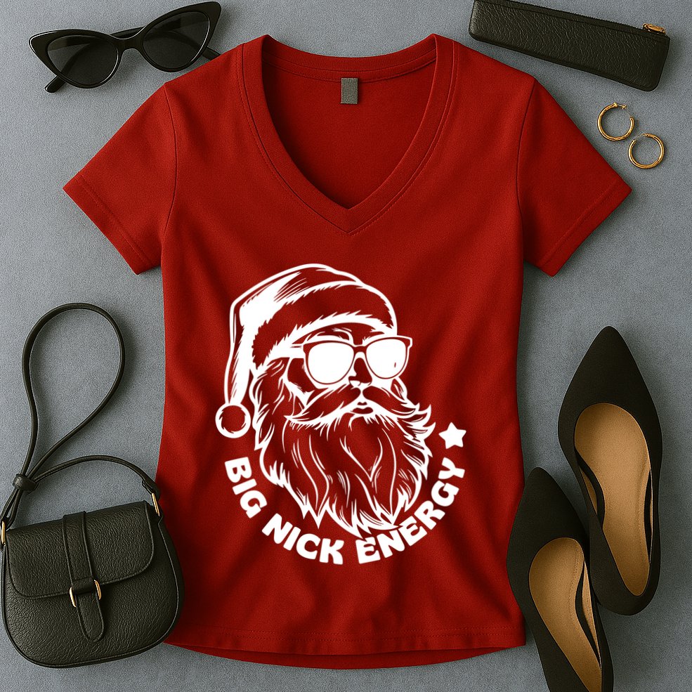 Big Nick Energy Funny Christmas Santa Women's V-Neck T-Shirt