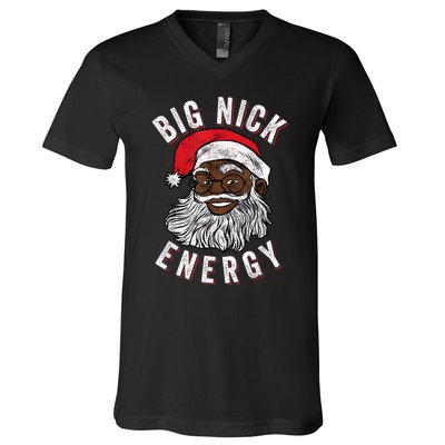 Big Nick Energy African American Santa Black Funny Christmas V-Neck T-Shirt